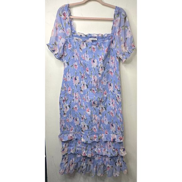XL Abercrombie & Fitch Ruffle Bodycon Midi Dress Ruched Feminine Floral Coquette - Picture 2 of 9